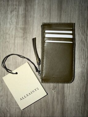 allsaints marlborough leather wallet olive green